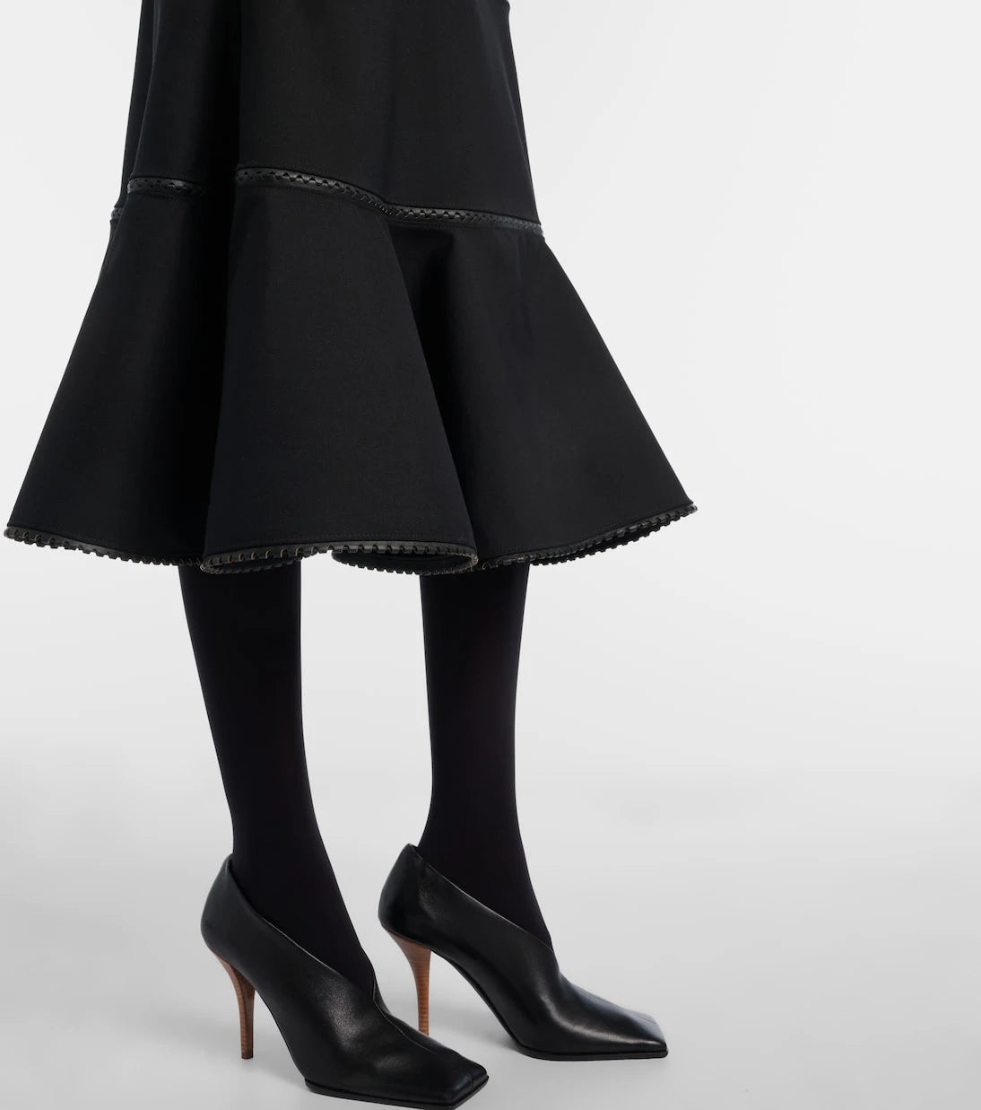 Alaïa - Leather-trimmed wool midi dress