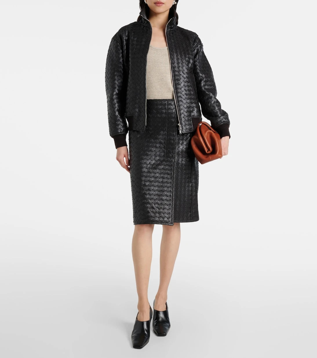 Bottega Veneta - Intrecciato leather midi skirt