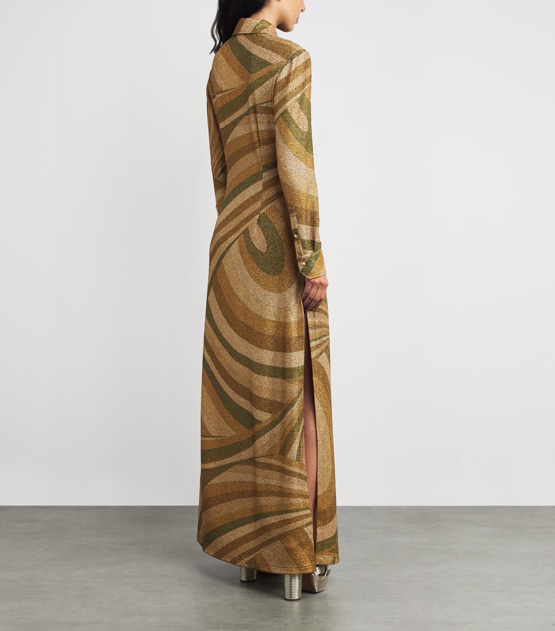 Pucci Gold Lamé Iride Print Maxi Dress