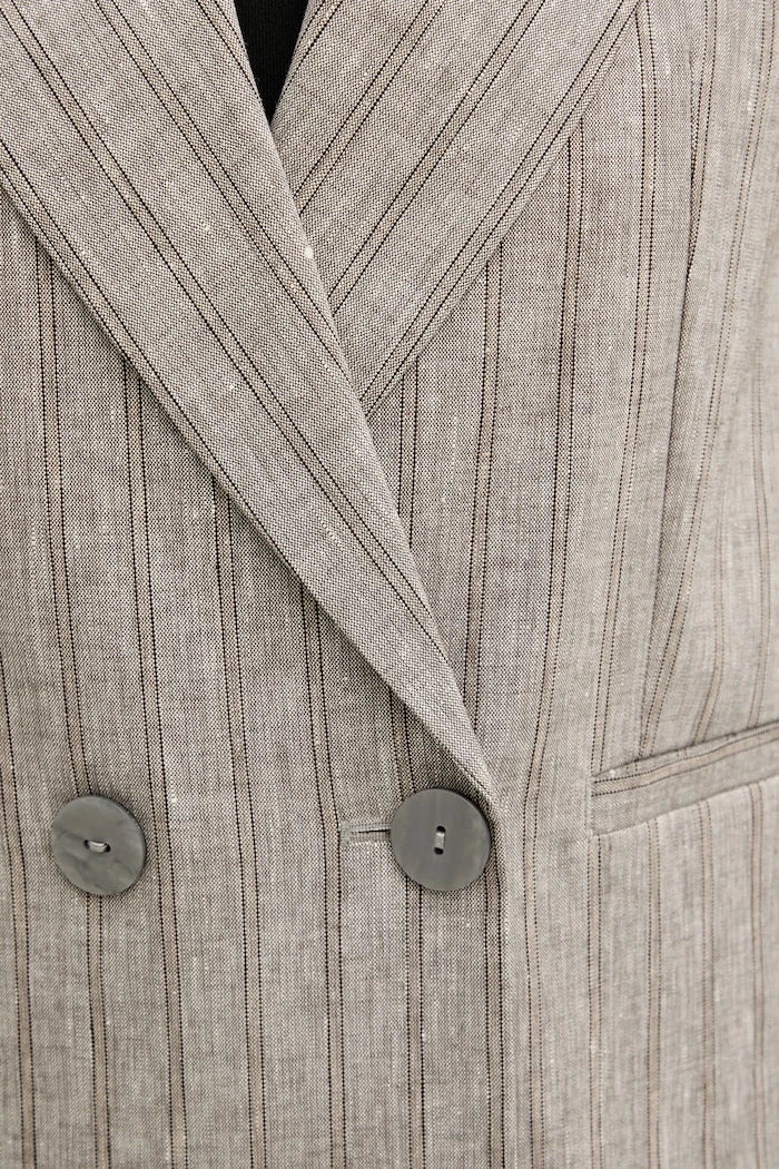 Sisley tek düğmeli kadın keten blazer