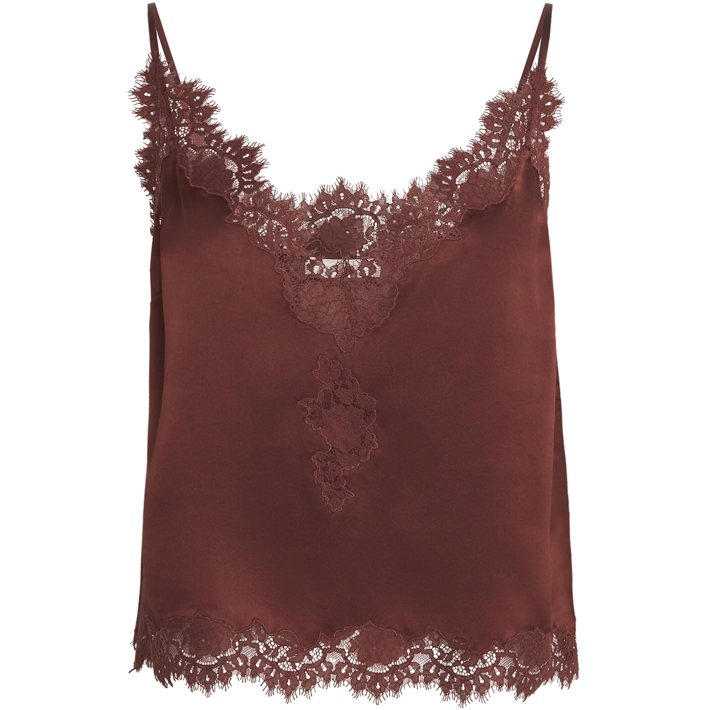 DÔEN Brown Silk Lace-Trim Kira Top