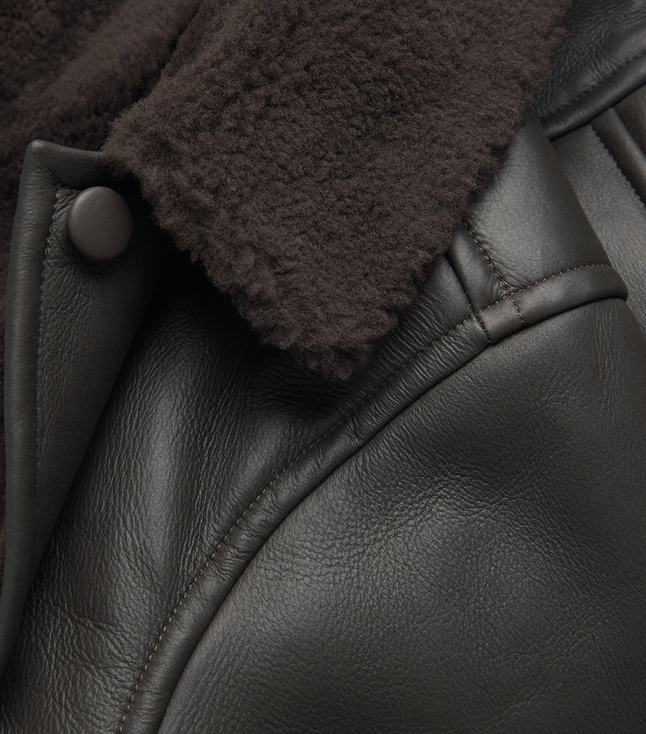 Sandro Paris Brown Shearling-Lined Leather Jacket