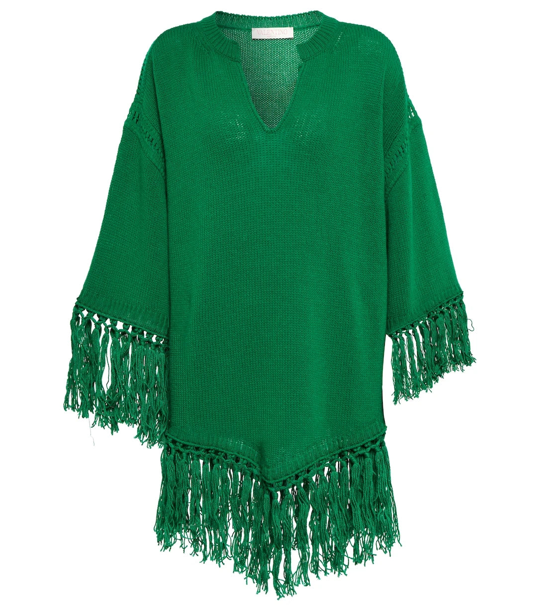 Valentino - Fringe-trimmed virgin wool poncho