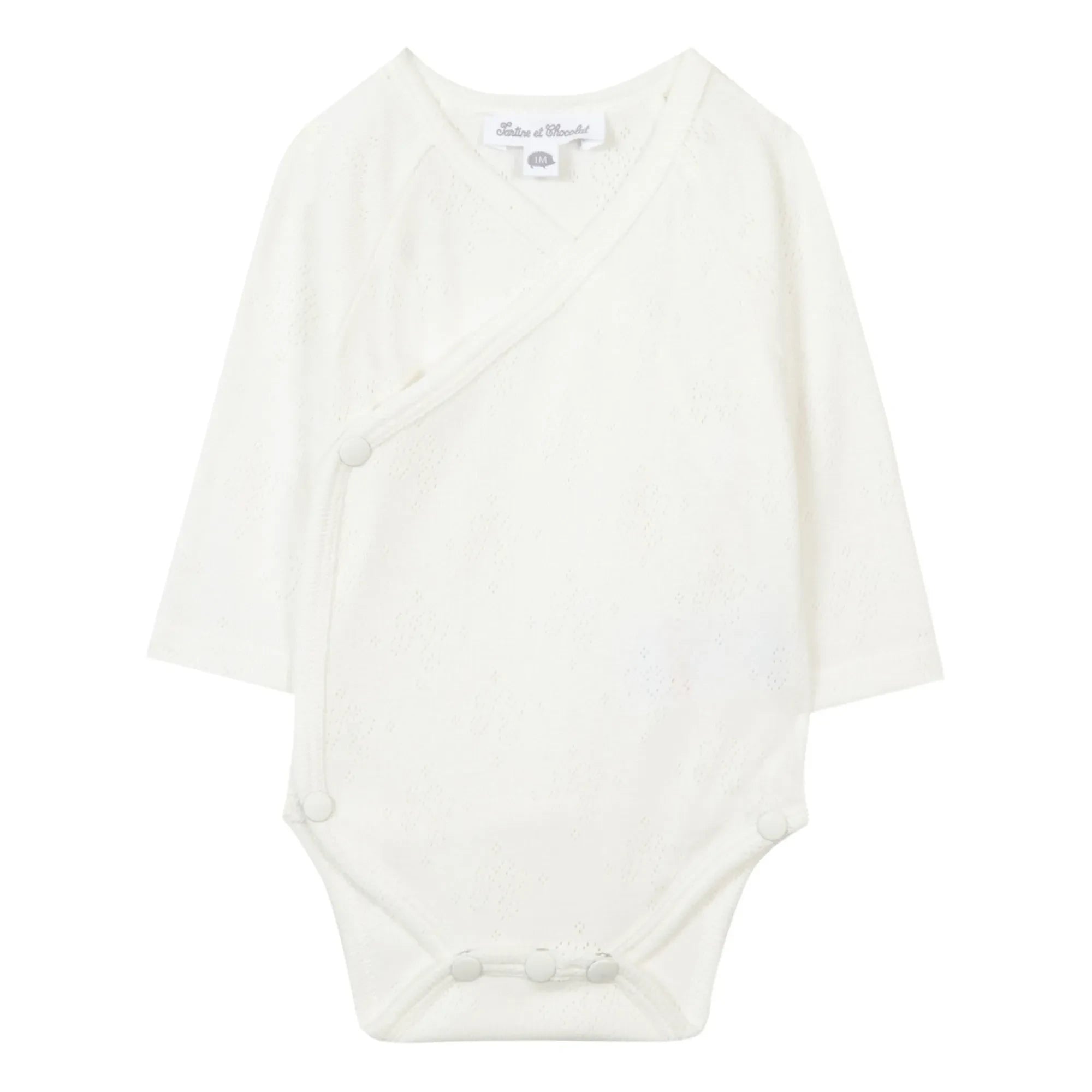 Tartine et Chocolat - Organic Cotton Wrap Over Pointelle Baby Bodysuit | Ecru