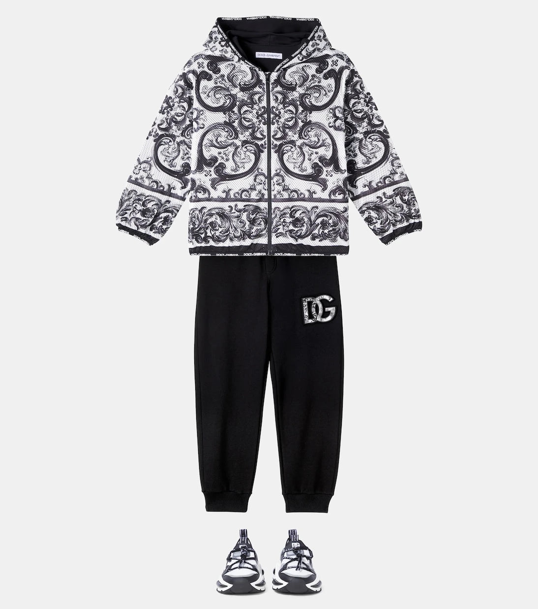 Dolce&Gabbana Kids - Majolica hooded zip-up jacket