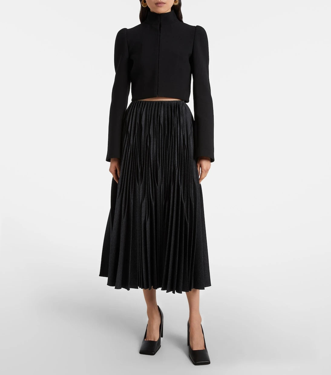 Alaïa - Pliseli yünlü flanel midi etek