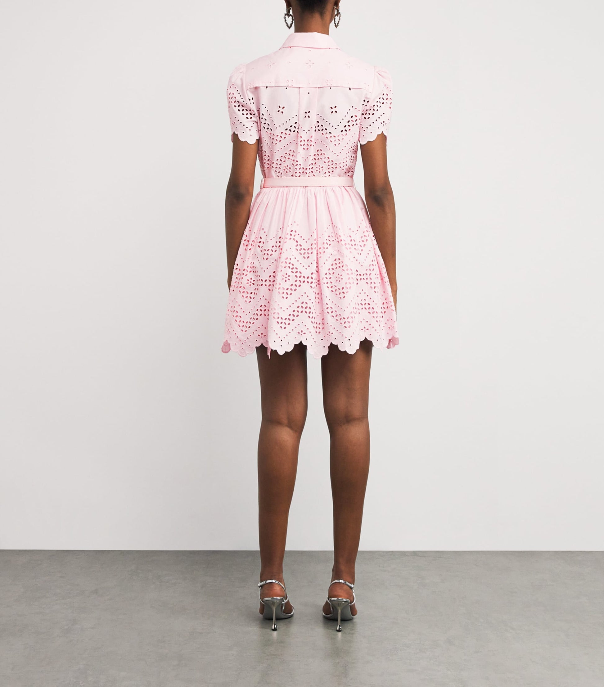 Self-Portrait Pink Broderie Anglaise Belted Mini Dress