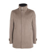 Brown Cashmere Shearling-Trim Car Coat