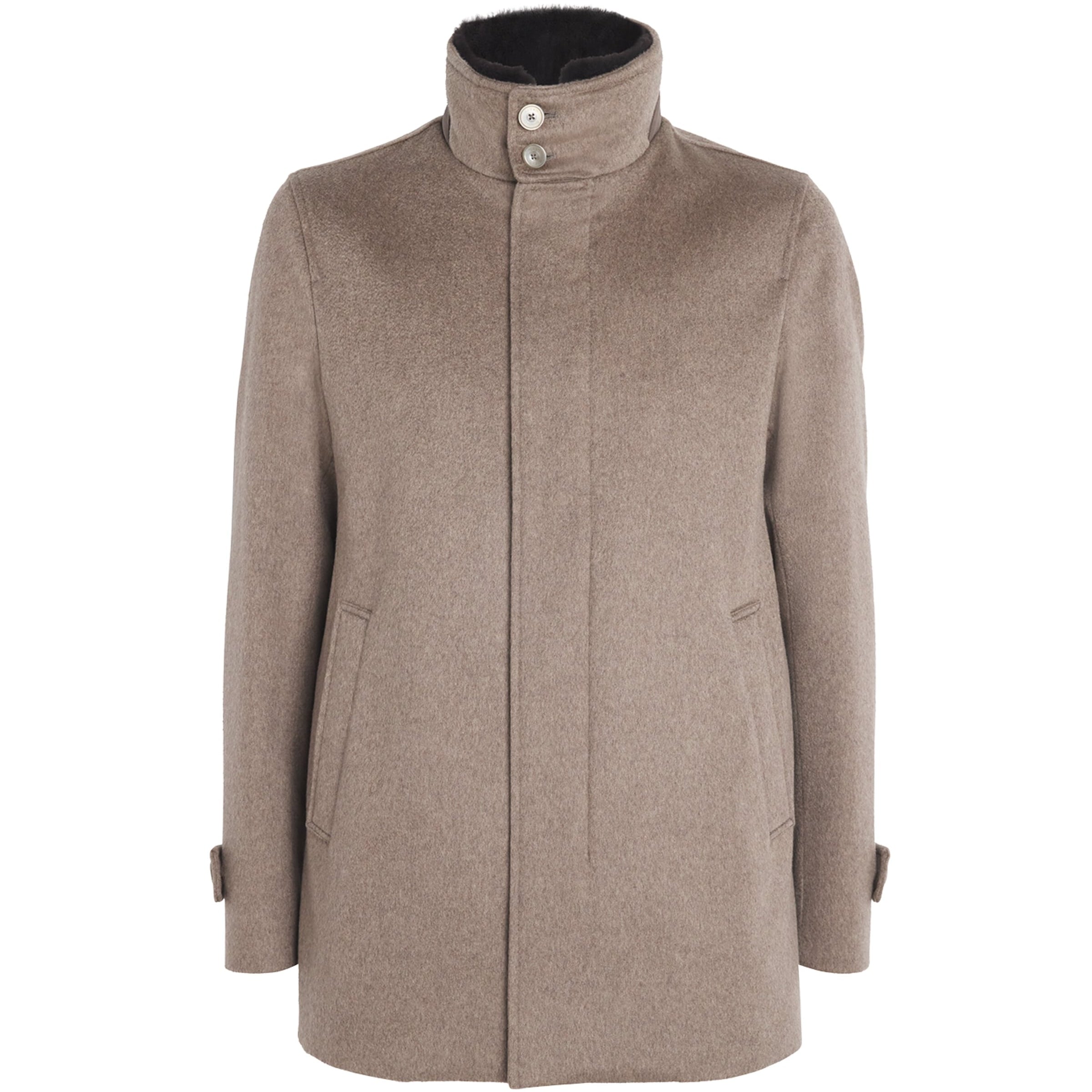 Brown Cashmere Shearling-Trim Car Coat