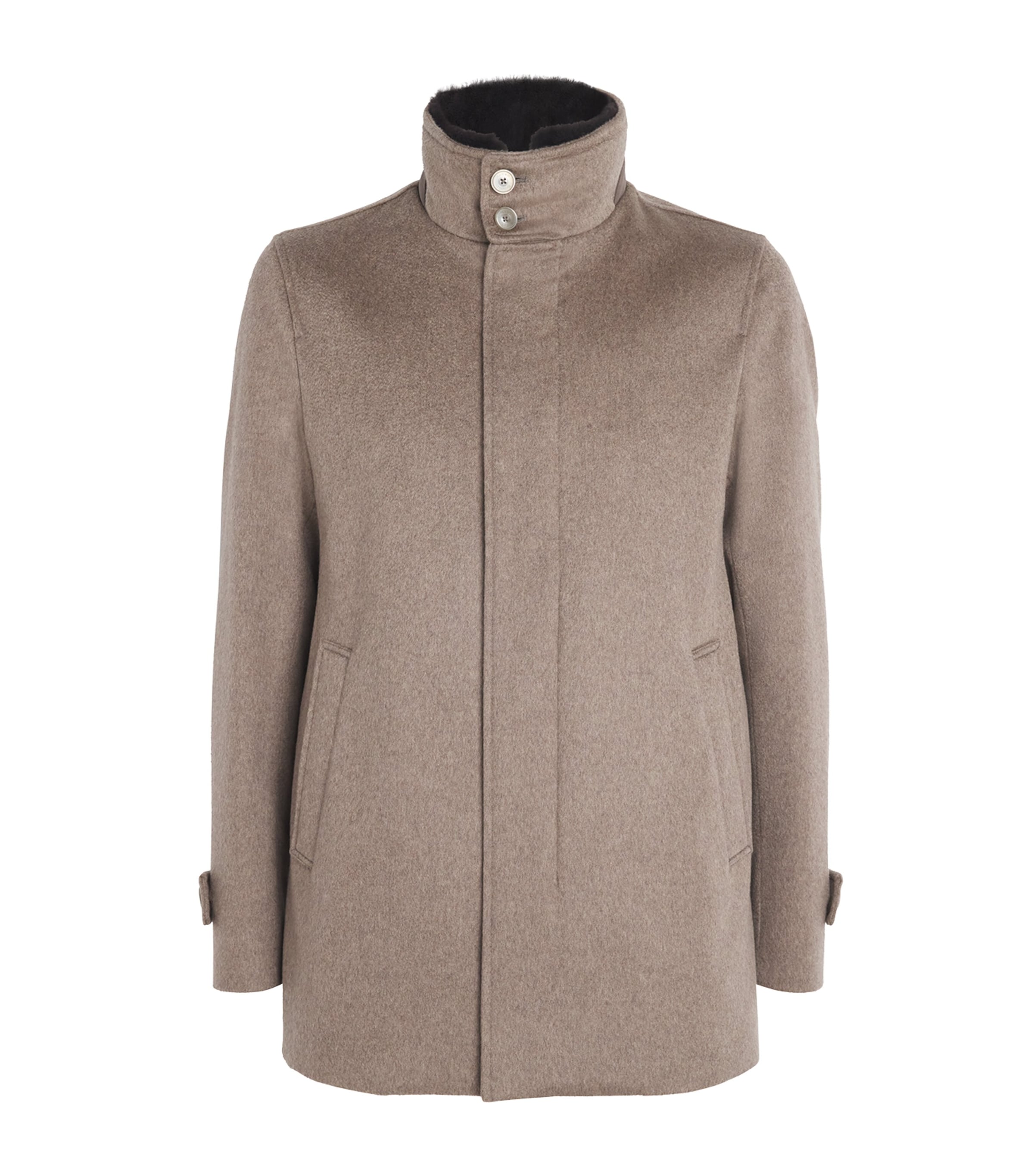 Brown Cashmere Shearling-Trim Car Coat