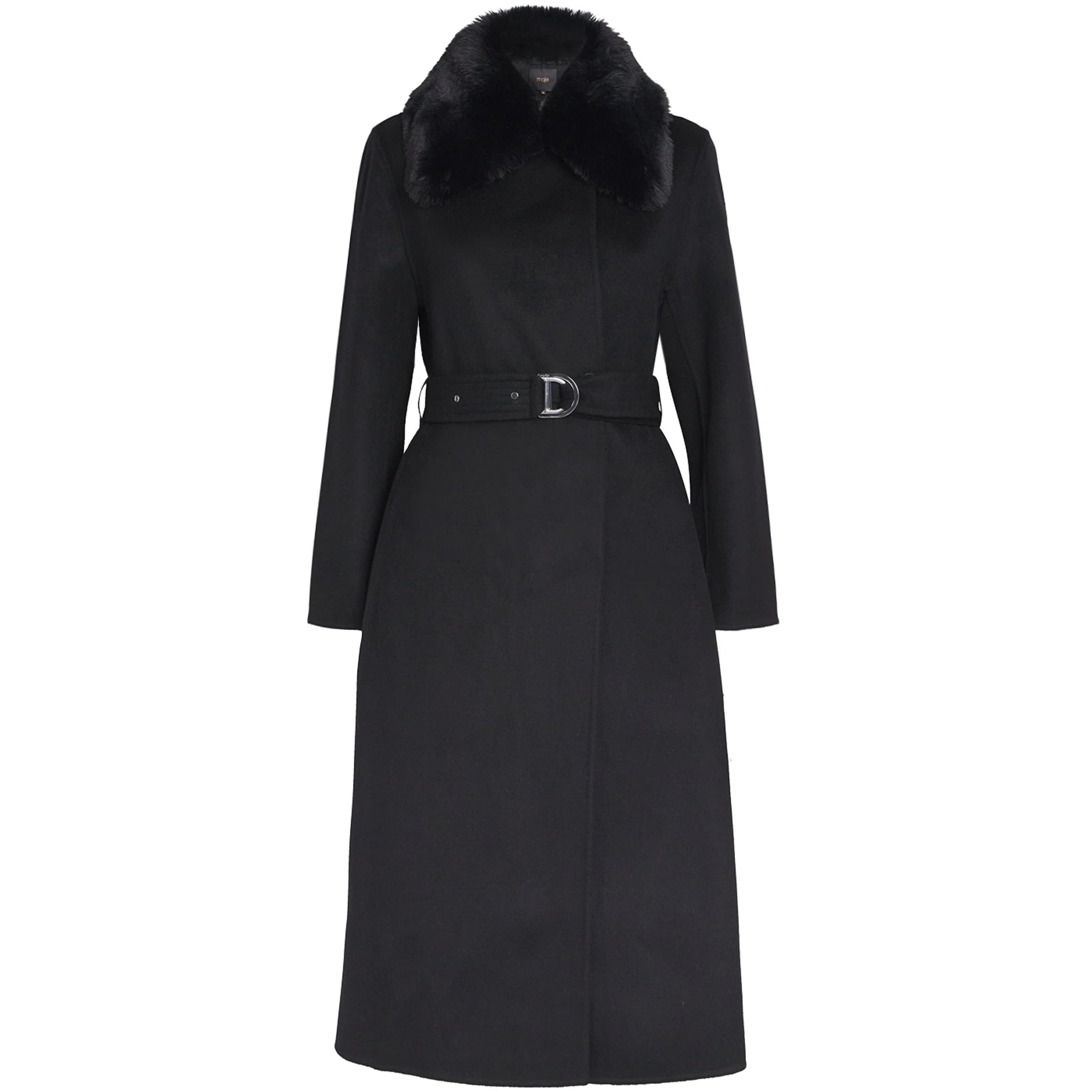 Maje Black Faux Fur-Collar Coat