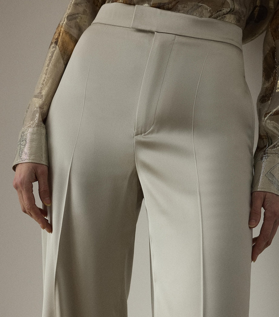 Ivory Satin Wide-Leg Trousers