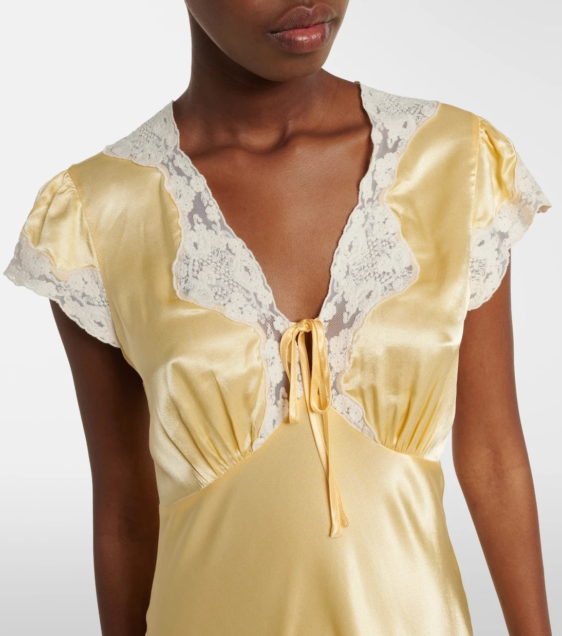 Rixo - Lace-trimmed satin midi dress