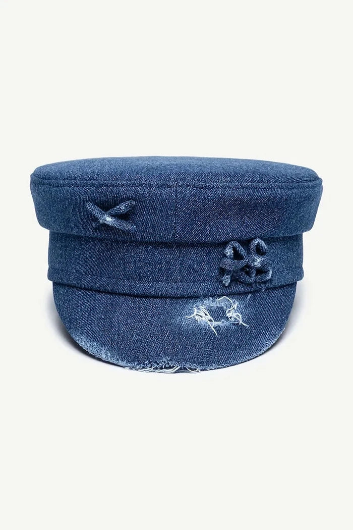 RUSLAN BAGINSKIY şapka kadın denim Distressed Denim Baker Boy Cap