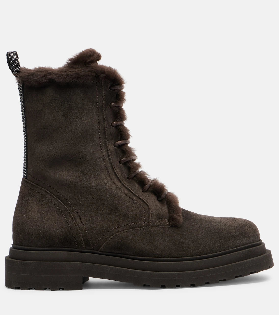 Brunello Cucinelli - Monili shearling-trimmed suede lace-up boots