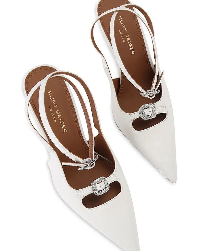 Kurt Geiger London Buckle Point Court Beyaz Deri Topuklu Ayakkabı