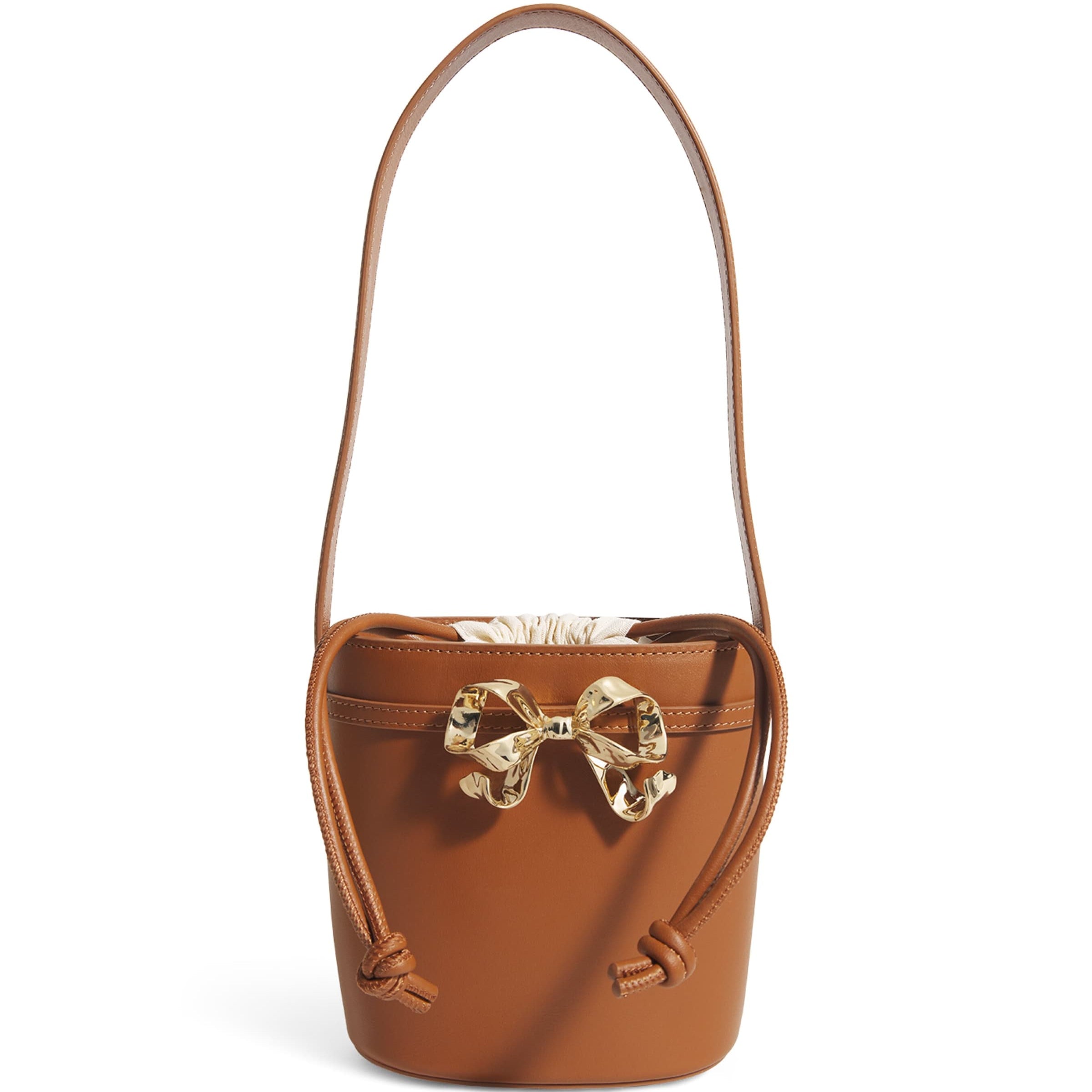 Self-Portrait Brown Leather Bow Bucket Bag