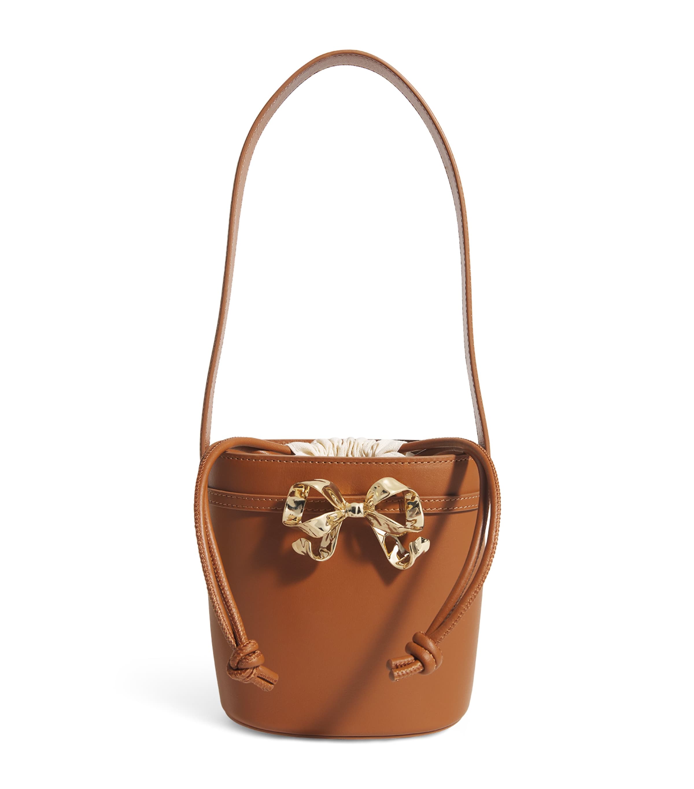 Self-Portrait Brown Leather Bow Bucket Bag