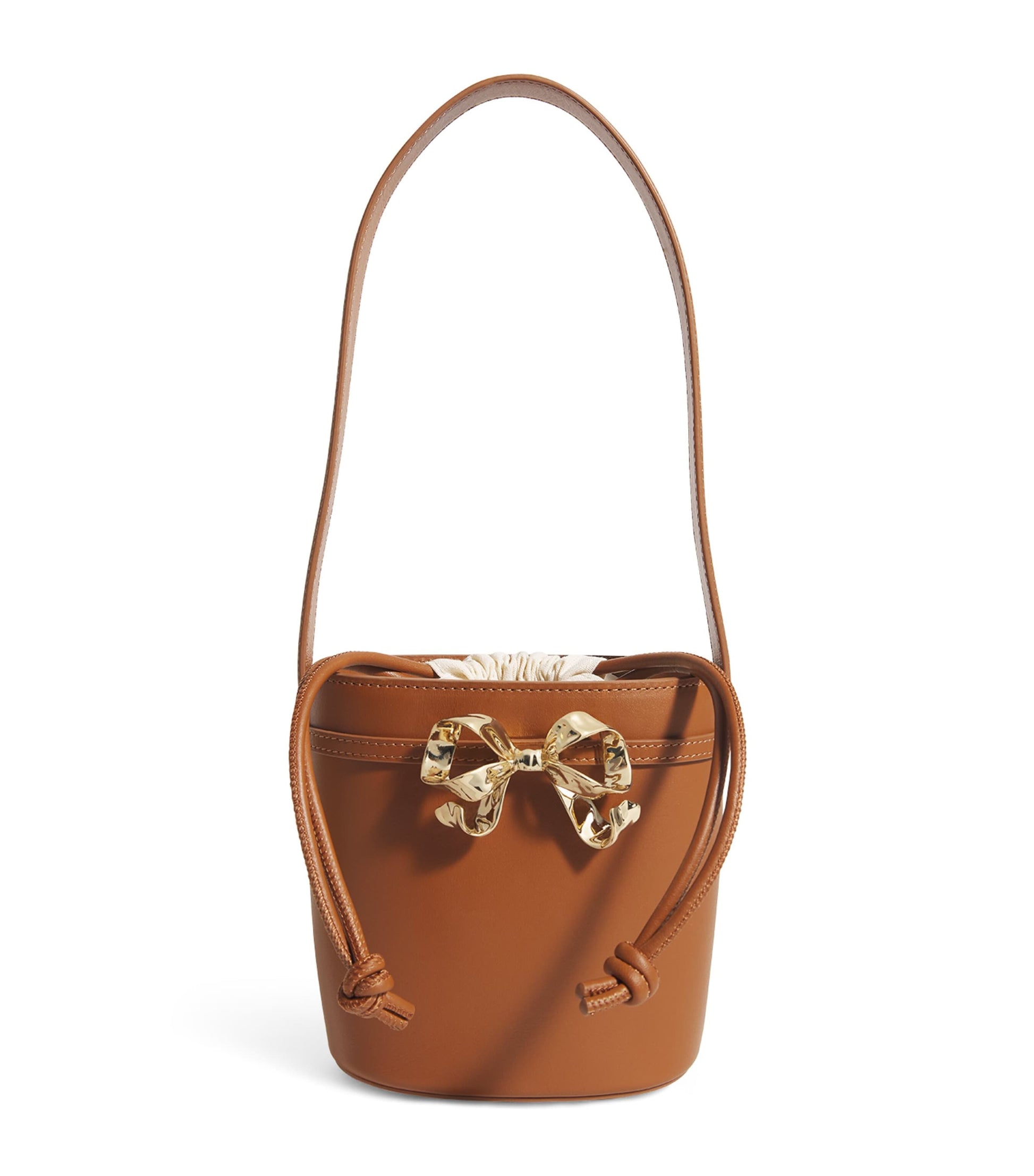 Self-Portrait Brown Leather Bow Bucket Bag