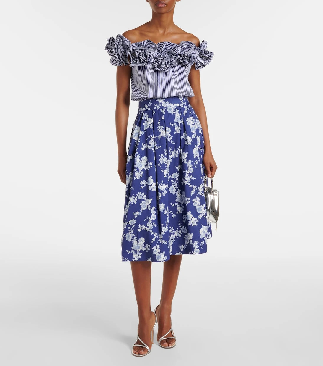 Carolina Herrera - Floral-appliqué striped cotton top