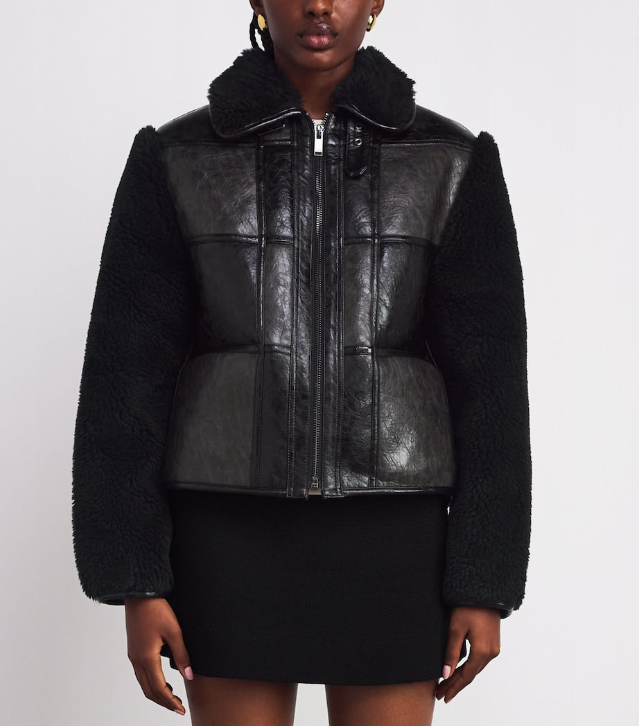 Claudie Pierlot Black Faux Fur-Trim Bomber Jacket