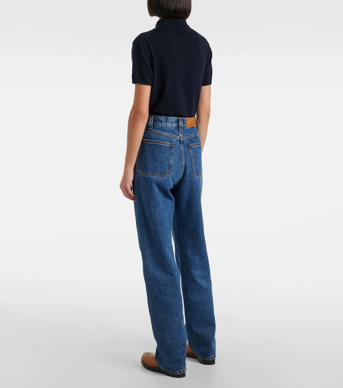 Loro Piana - بنطلون جينز إتيان مستقيم بخصر عالٍ