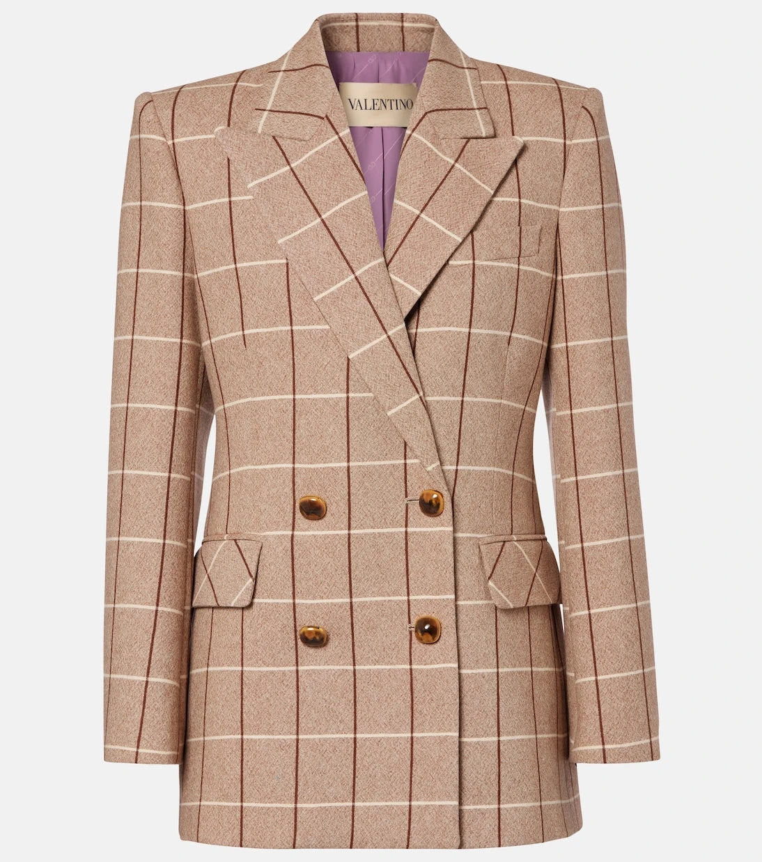 Valentino - Checked double-breasted virgin wool blazer