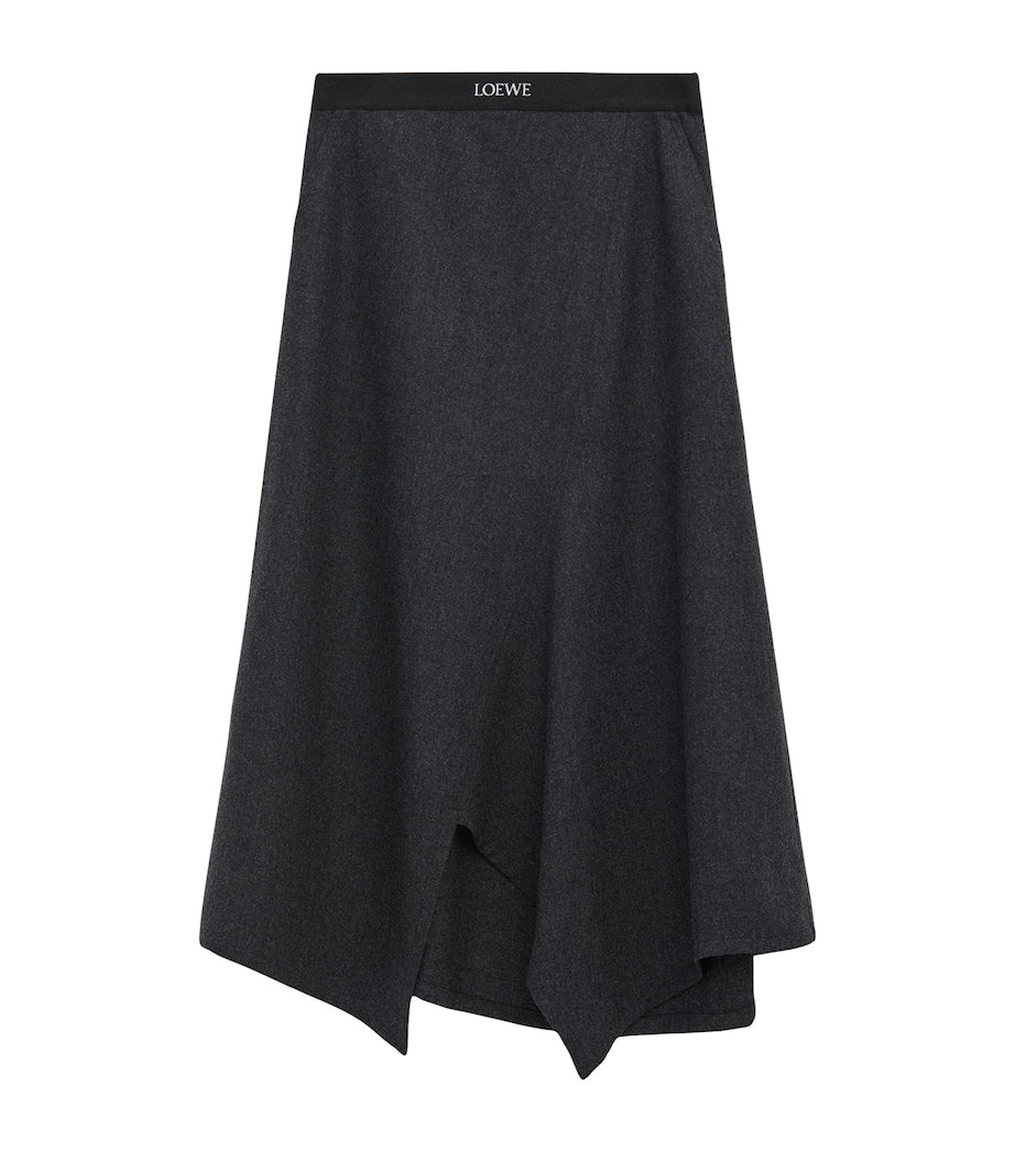 Black Wool-Blend Asymmetric Midi Skirt