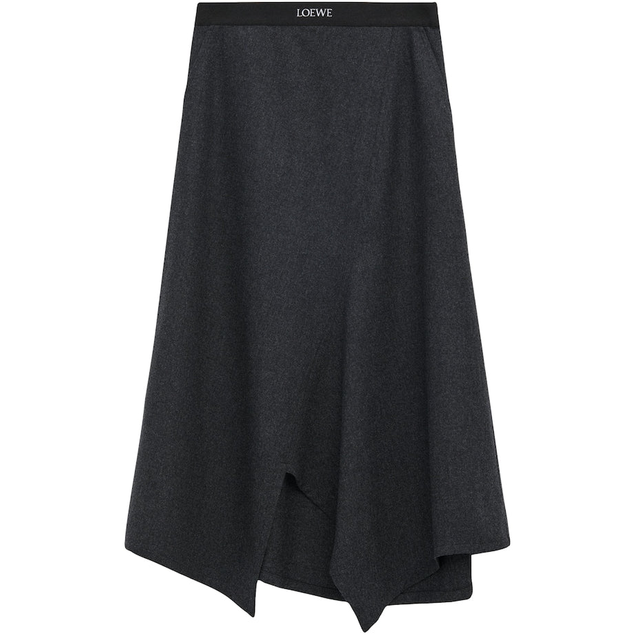 Black Wool-Blend Asymmetric Midi Skirt