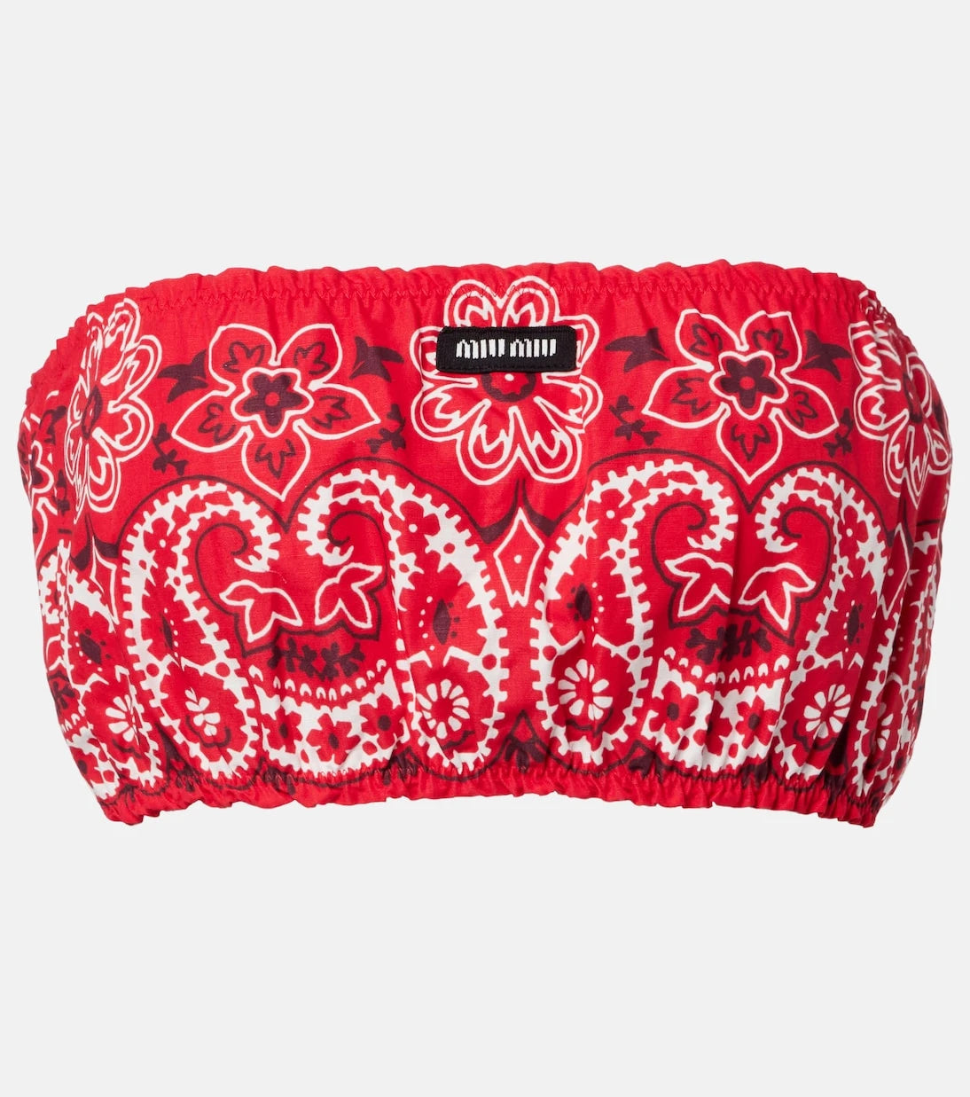Miu Miu - Printed cotton and linen poplin bandeau top