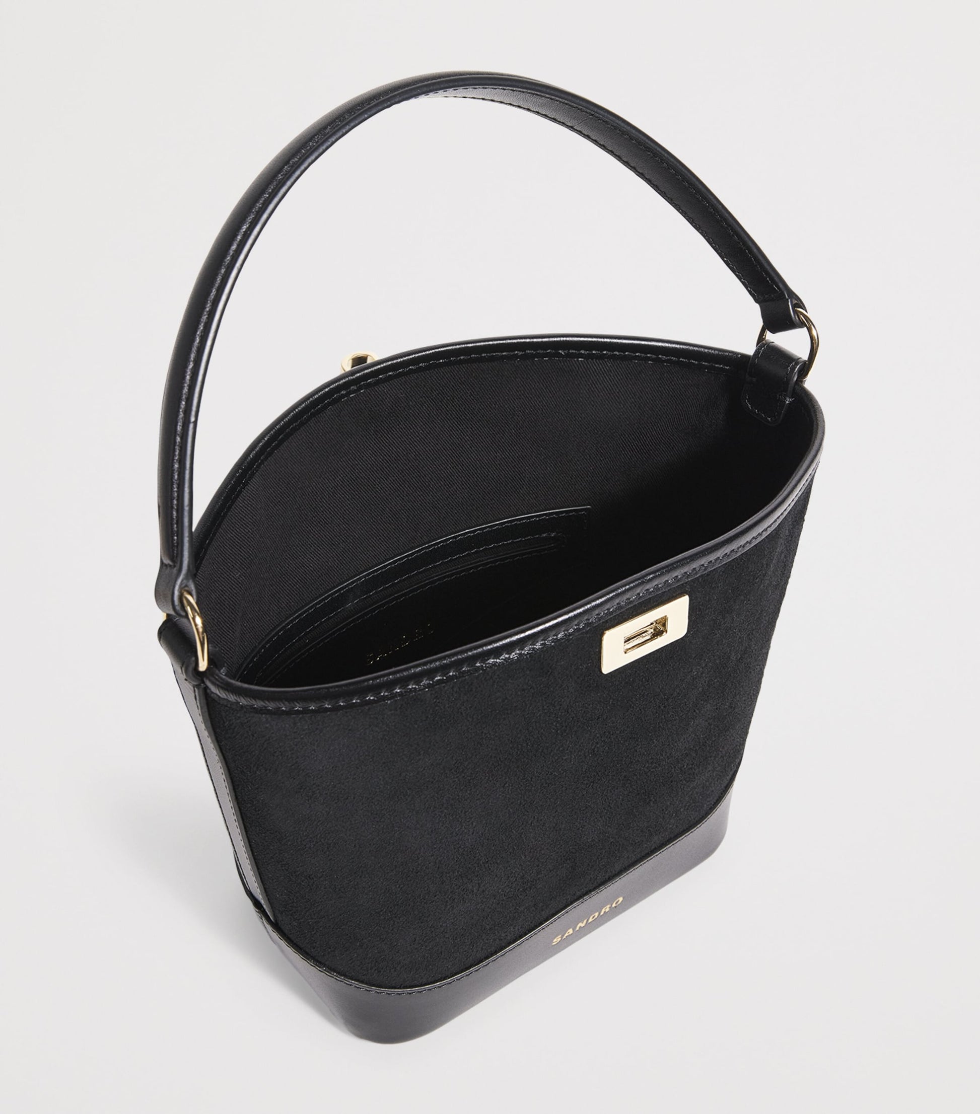 Sandro Paris Black Mini Suede Tangoso Bucket Bag