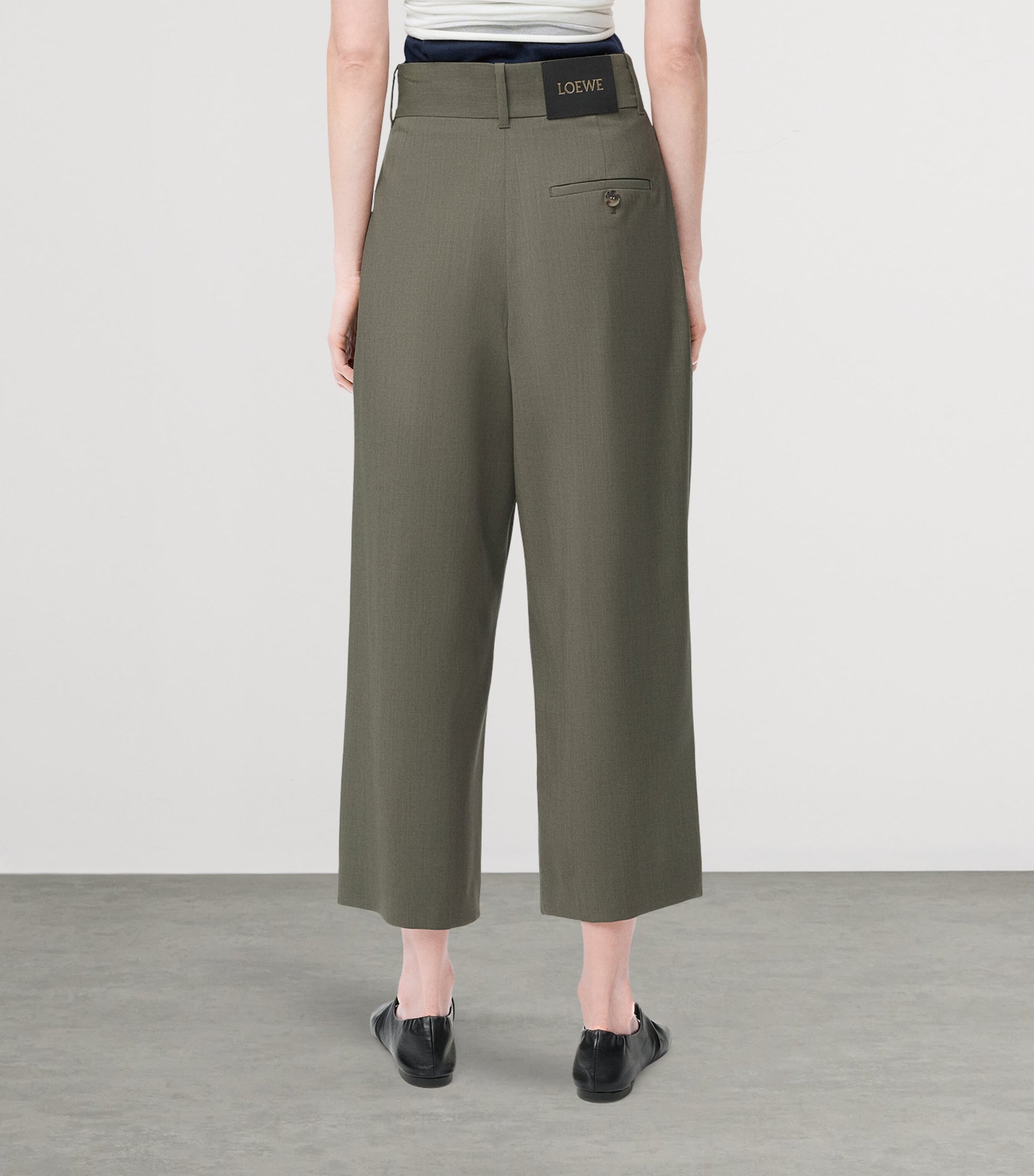 Green Wool Cropped Wrap Trousers
