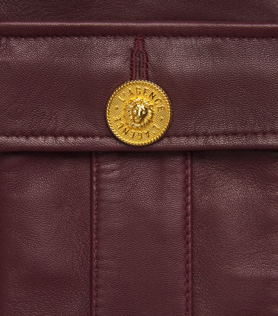 L'Agence Red Leather Collarless Deidra Jacket