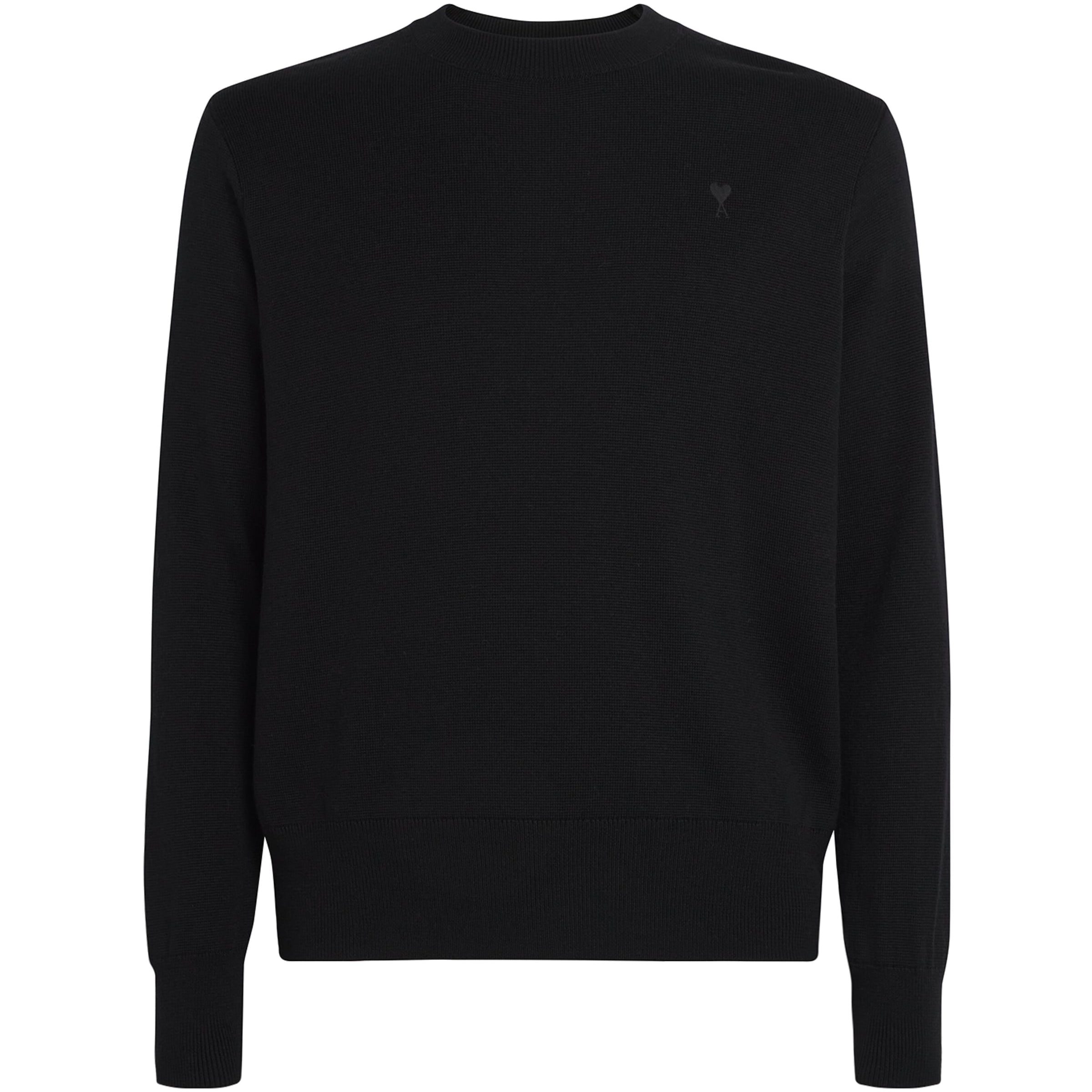 AMI Paris Black Merino Wool Logo Sweatshirt