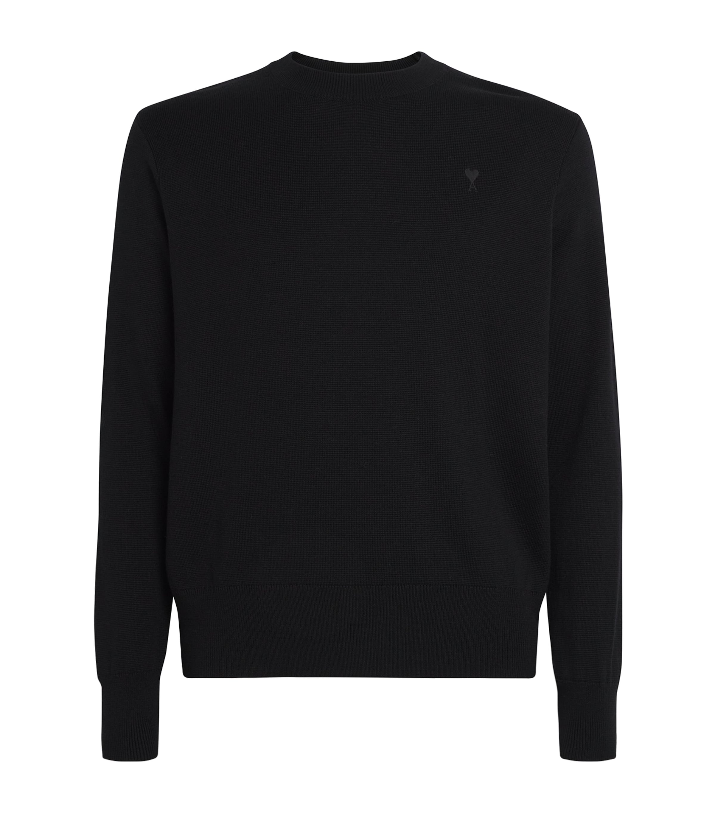 AMI Paris Black Merino Wool Logo Sweatshirt