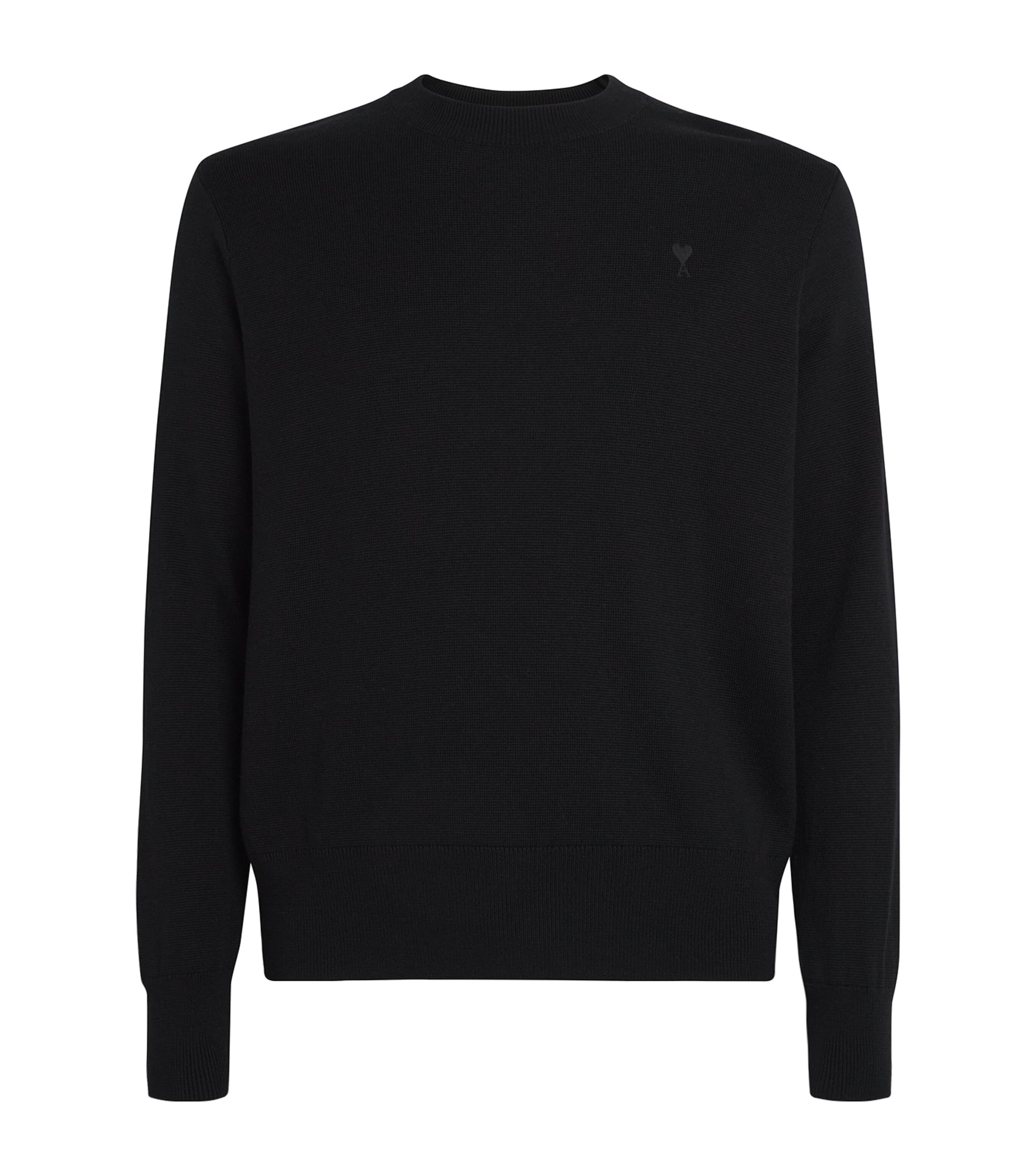 AMI Paris Black Merino Wool Logo Sweatshirt
