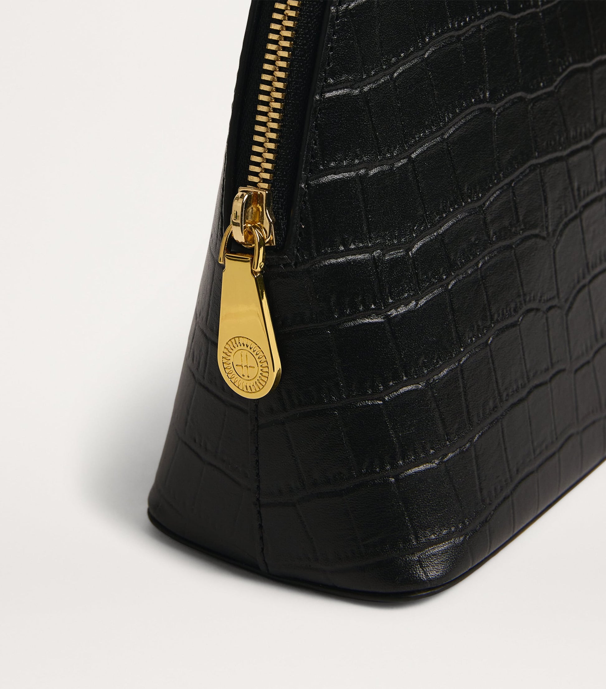 Large Croc-Embossed Leather Cosmetics Bag