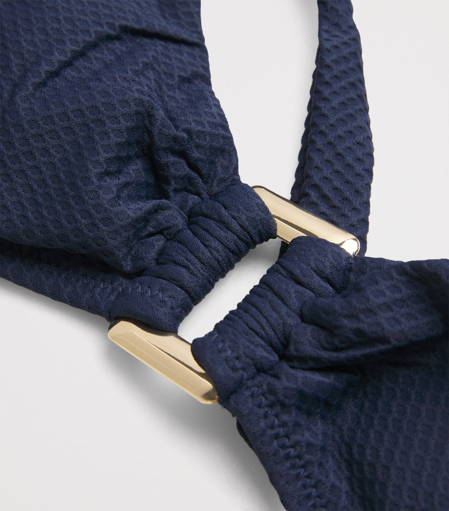 Navy Halterneck Rectangle Bikini Top