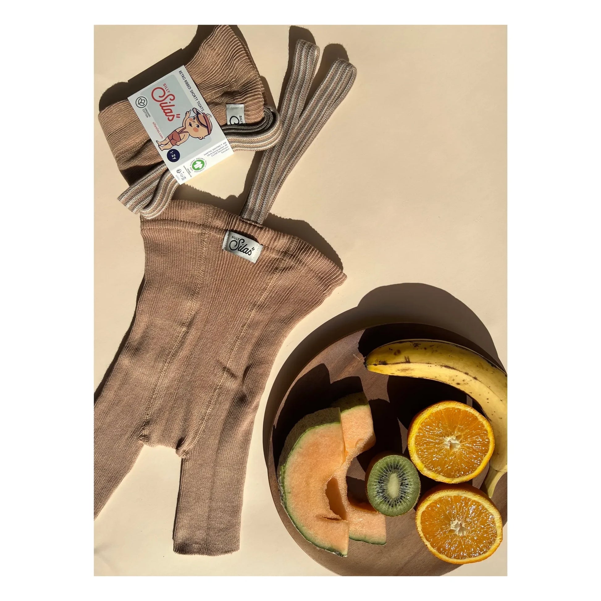 Silly Silas - Striped Organic Cotton Shorty Tights | Light brown