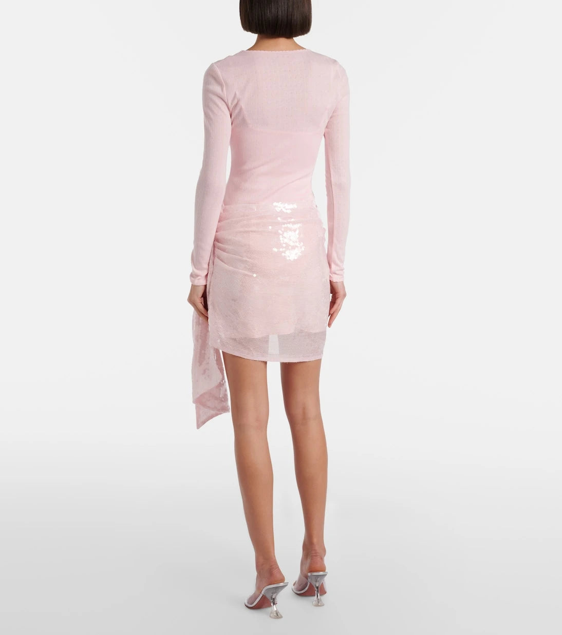 Area - Pointelle sequined draped minidress