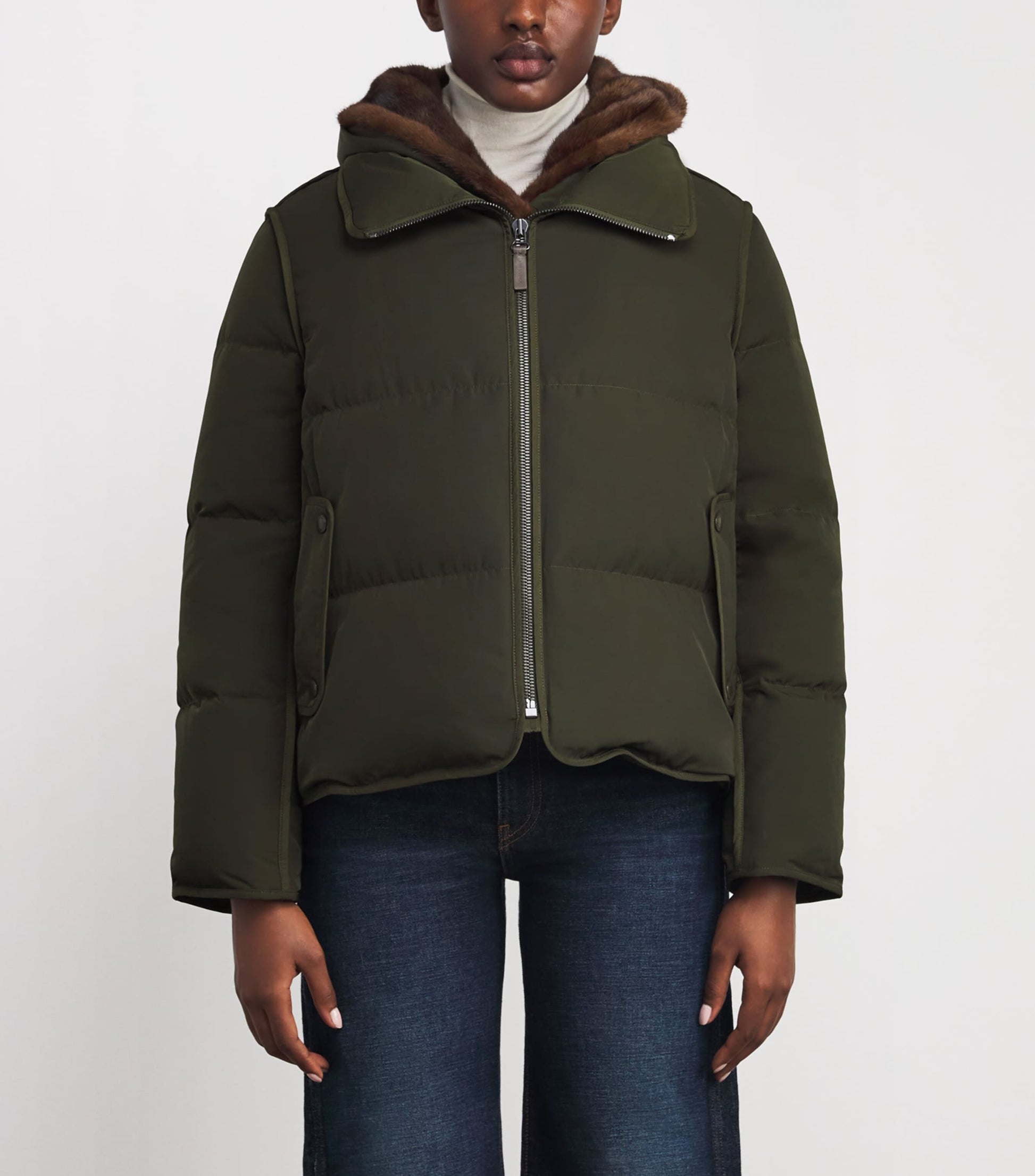 Yves Salomon Green Down-Mink Technical Puffer Jacket (55cm)