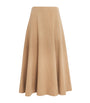 Beige Camel Wool Midi Skirt