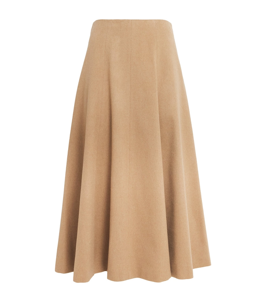 Beige Camel Wool Midi Skirt
