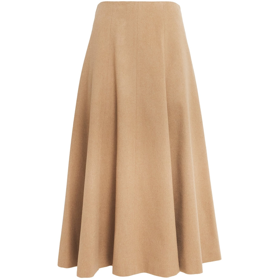 Beige Camel Wool Midi Skirt