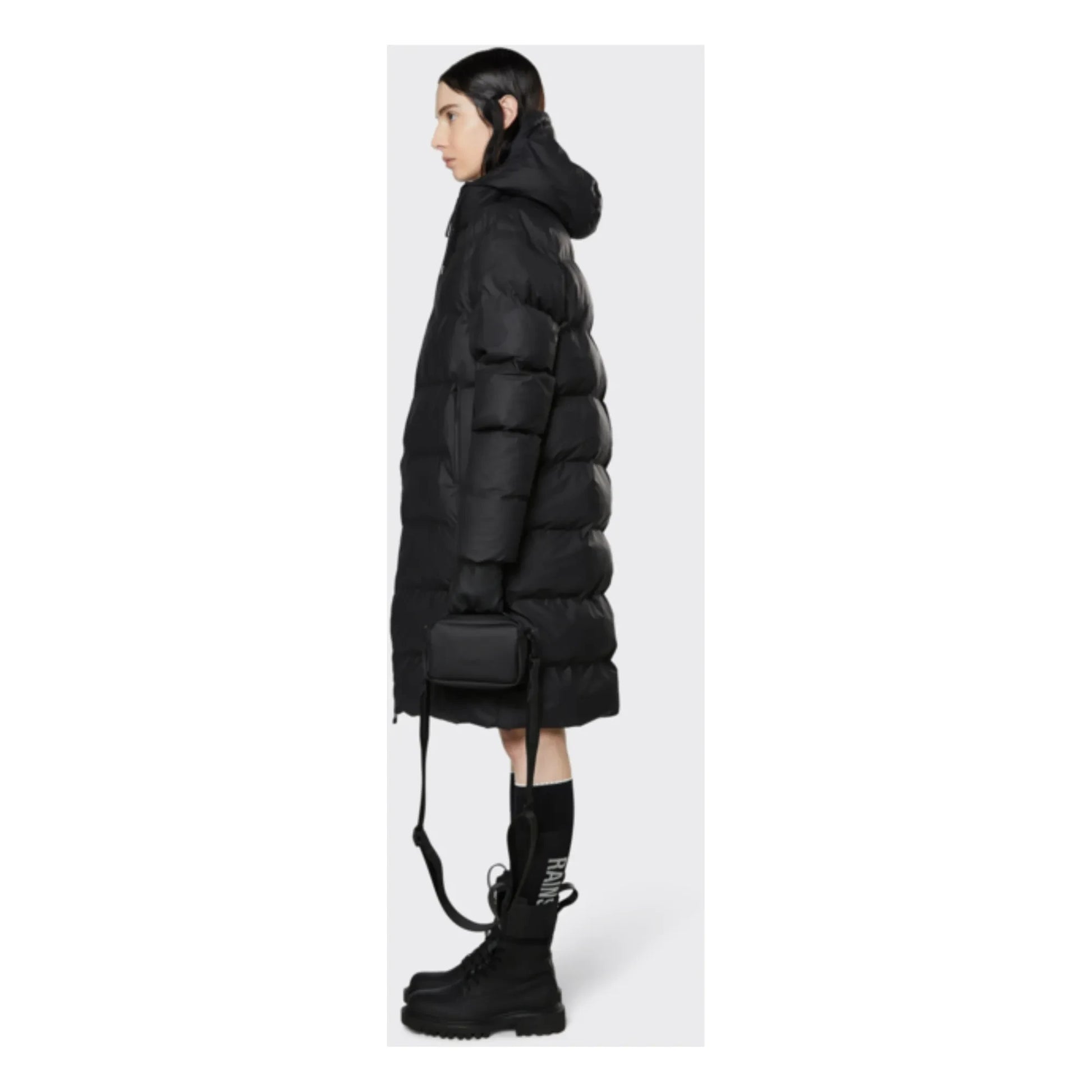 Rains - Long Hooded Puffer Jacket | Black