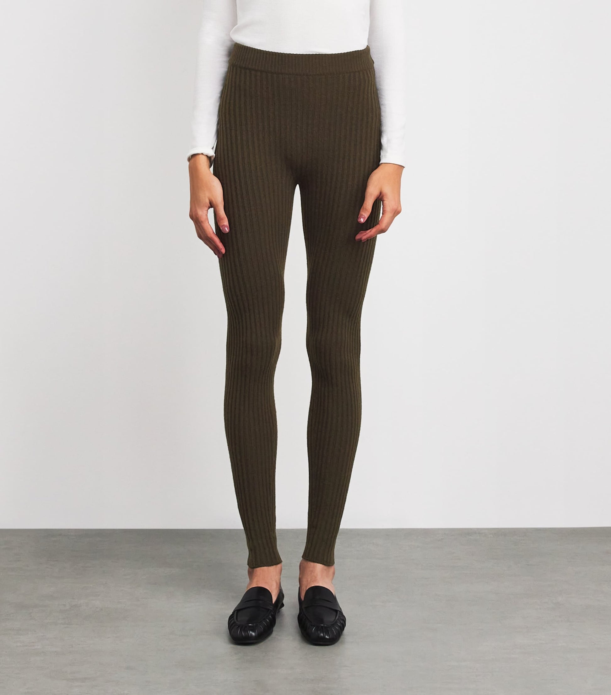 Green Wool-Blend Rib-Knit Leggings