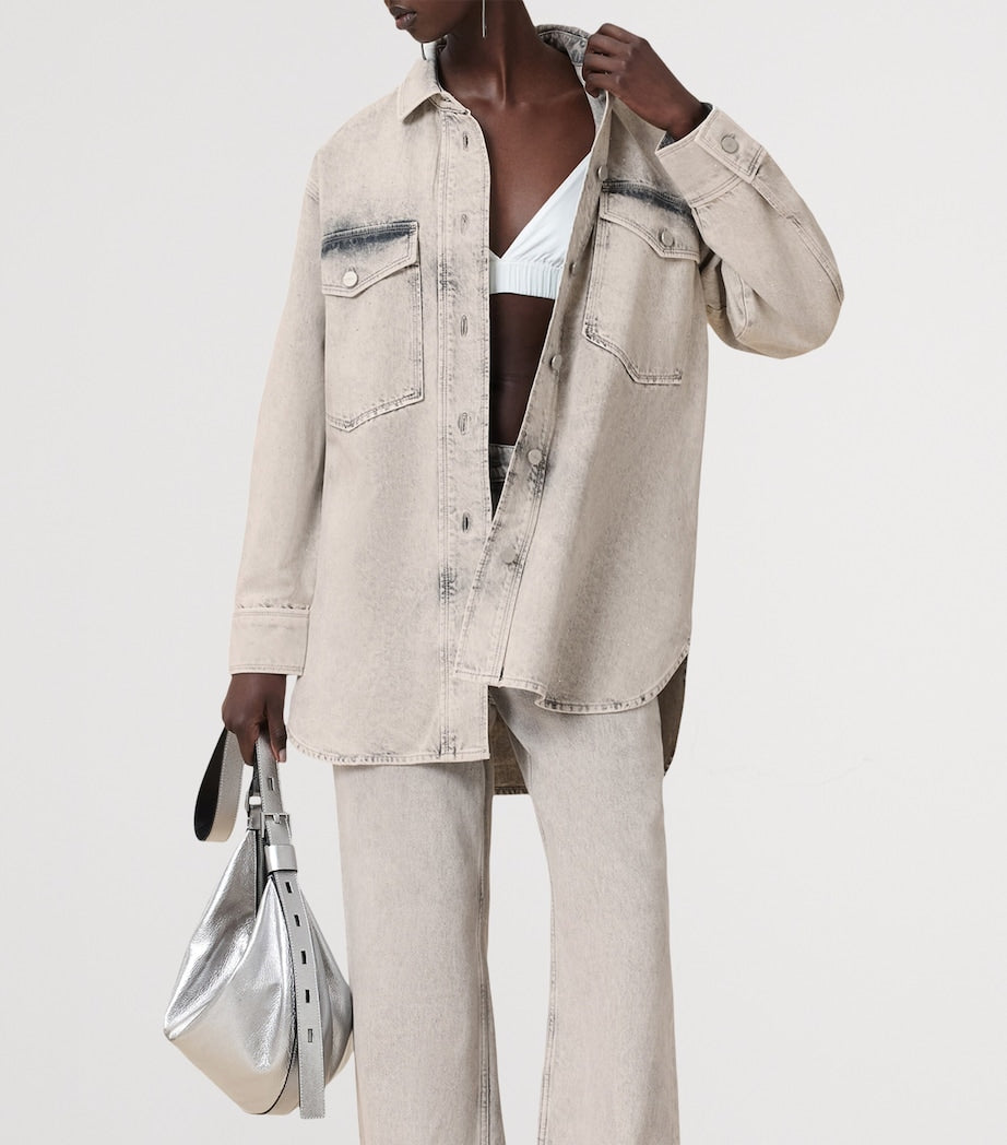 AllSaints Grey Organic Denim Faye Mini Shirt Dress