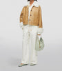 White Shearling-Trim Leather Jacket