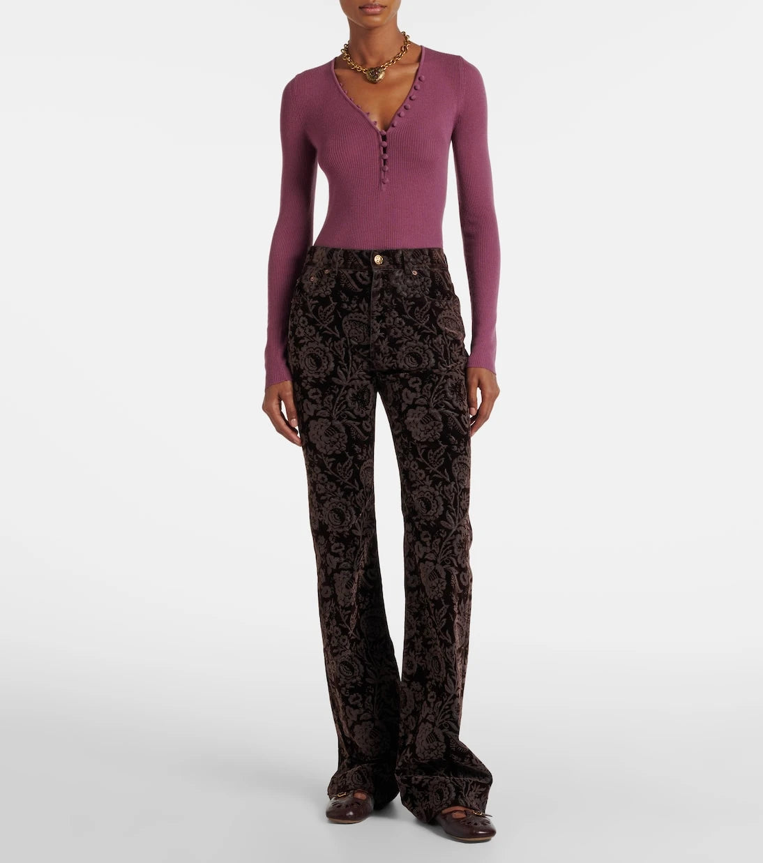 Chloé - Floral high-rise velvet straight pants