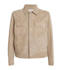 Beige Suede Trucker Shirt Jacket